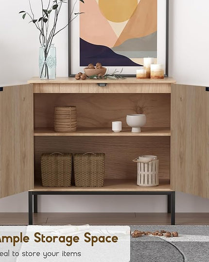 XIAO WEI Sideboard with Handmade Natural Rattan Doors, Rattan Cabinet Console Table Storage Cabinet Buffet Cabinet, for Kitchen, Living Room, Hallway, Entryway, Natural - LeafyLoom