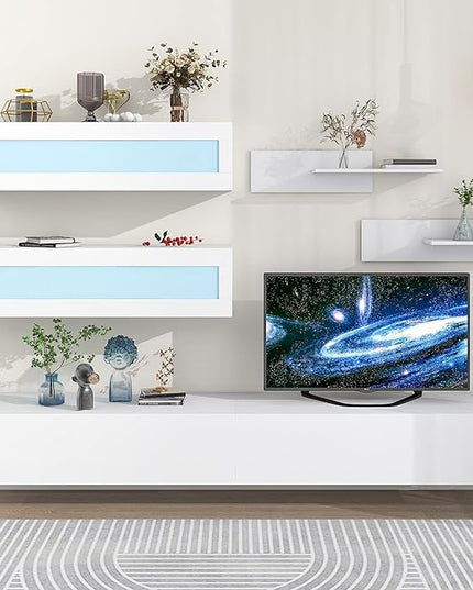 NicBex Wall Mount Floating TV Stand for 95+ Inch TV LED Entertainment Center Media Storage Console Table with 4 Media Storage Cabinets and 2 Shelves for Living Room,Bedroom, 95 Inch,White - LeafyLoom