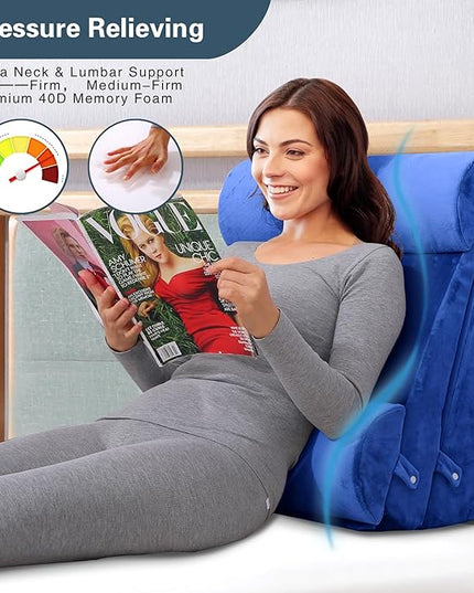 Bed Wedge Pillow Set 4Pcs for Sleeping,Elevation,Assist in Post Surgery Recovery,Acid Reflux,GERD,Snoring,Full Meory Foam,Washable Velvet Cover Roya Blue - LeafyLoom