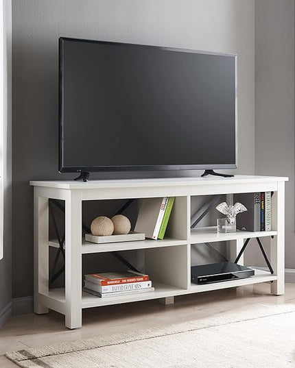 Henn&Hart Rectangular TV Stand for TV's up to 55" in White, TV Stands for the Living Room - LeafyLoom