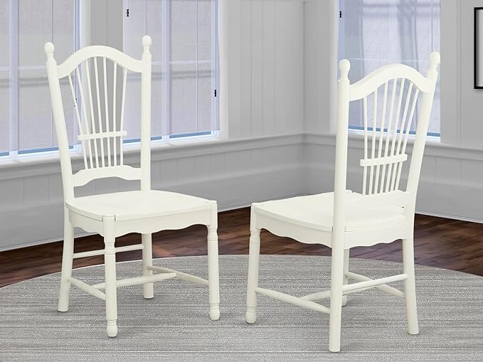 East West Furniture DOC-LWH-W Dover Dining Room Chairs - Slat Back Wooden Seat Chairs, Set of 2, Linen White - LeafyLoom