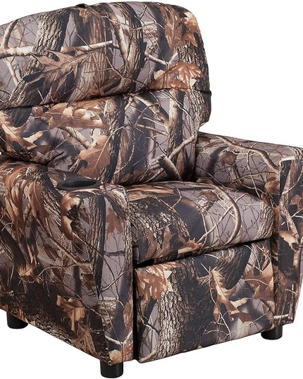 Flash Furniture Chandler Vinyl Kids Recliner with Cup Holder and Safety Recline, Contemporary Reclining Chair for Kids, Supports up to 90 lbs., Camouflage - LeafyLoom
