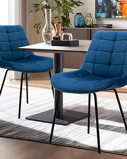 NicBex Velvet Dining Chairs, Upholstered Reception Chairs, Tufted Accent Chair with Metal Legs for Home Kitchen, Living Room, Set of 2, Blue - LeafyLoom
