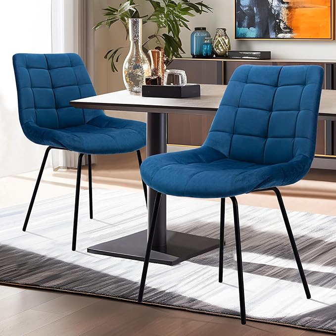 NicBex Velvet Dining Chairs, Upholstered Reception Chairs, Tufted Accent Chair with Metal Legs for Home Kitchen, Living Room, Set of 2, Blue - LeafyLoom