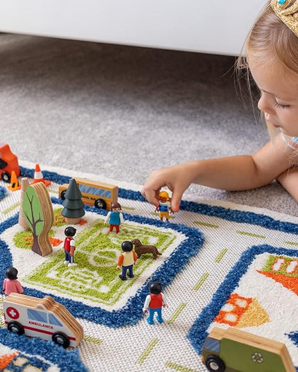 IVI Thick 3D Childrens Play Mat & Rug in A Colorful Town Design for Kids with Soccer Field, Car Park & Roads, Blue, 32 x 45 inches - LeafyLoom