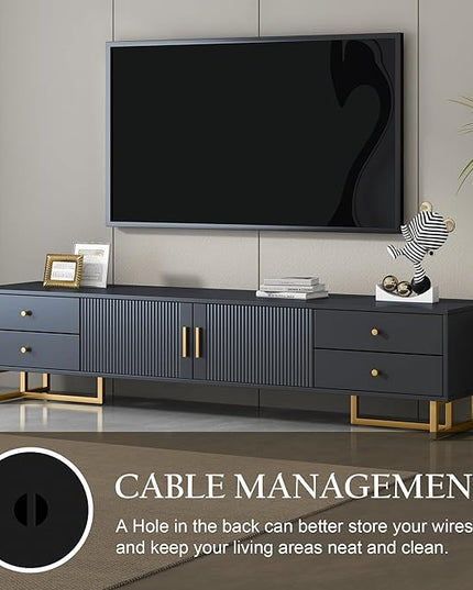 Merax Modern TV Stand for 65+ Inch Television, Entertainment Center Media Console Table with Storage, Cabinet Furniture for Living Room, 70.90 inch Length, Black - LeafyLoom