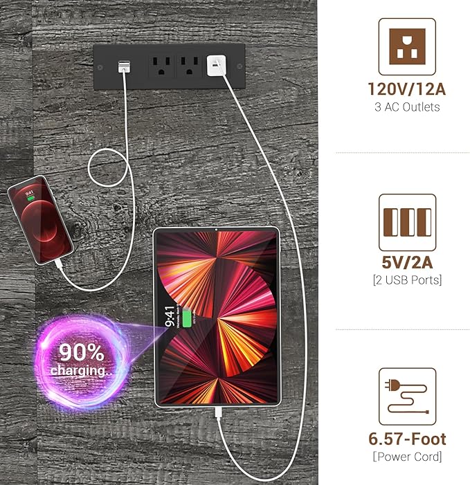 armocity Computer Desk with LED Lights, Gaming Desk with Power Outlet and USB, 40 Reversible Laptop Table with Moveable Monitor Stand, Small Desk for Small Spaces, Office, Gaming Room, Grey - LeafyLoom