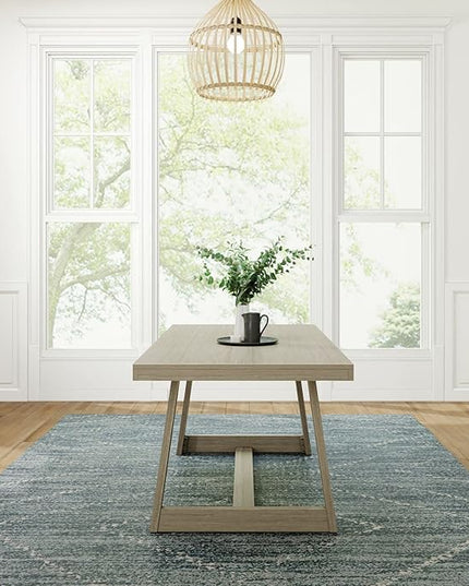 Plank+Beam 72 Inch Farmhouse Dining Table, Solid Wood Rustic Kitchen Table, Large Wooden Rectangular Dinner Table for Dining Room, Home Office, Living Room Furniture, Easy Assembly, Seashell Wirebrush - LeafyLoom