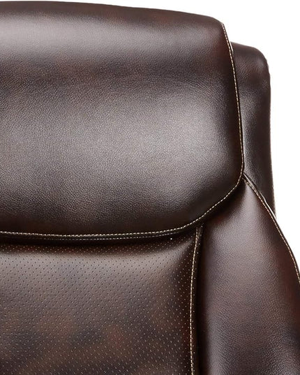 Amazon Basics Big & Tall Executive Computer Desk Chair With Lumbar Support, Adjustable Height and Tilt, 350 Lb Capacity, Brown With Pewter Finish, 28.5" D x 30.25" W x 47.9" H - LeafyLoom