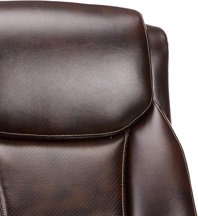 Amazon Basics Big & Tall Executive Computer Desk Chair With Lumbar Support, Adjustable Height and Tilt, 350 Lb Capacity, Brown With Pewter Finish, 28.5" D x 30.25" W x 47.9" H - LeafyLoom