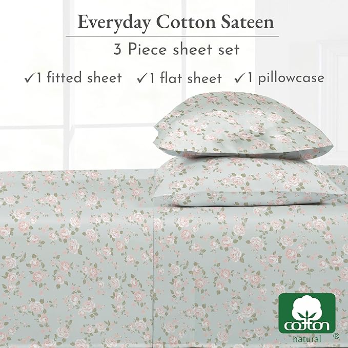 California Design Den Rose Sheet Set Twin XL, 100% Cotton 3 Pc Deep Pocket Twin XL Sheets & Pillowcase Set - Vintage Rose - LeafyLoom