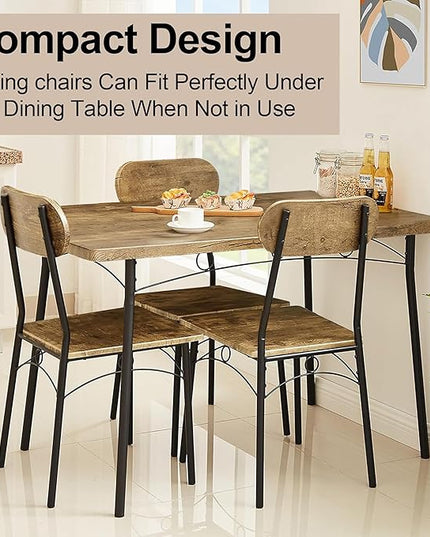 VECELO Dining Table Set for 4, 5 Piece Dinette with Chairs for Kitchen, Breakfast Nook and Small Space, Brown, 43.3" - LeafyLoom