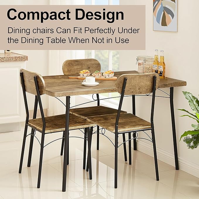 VECELO Dining Table Set for 4, 5 Piece Dinette with Chairs for Kitchen, Breakfast Nook and Small Space, Brown, 43.3" - LeafyLoom
