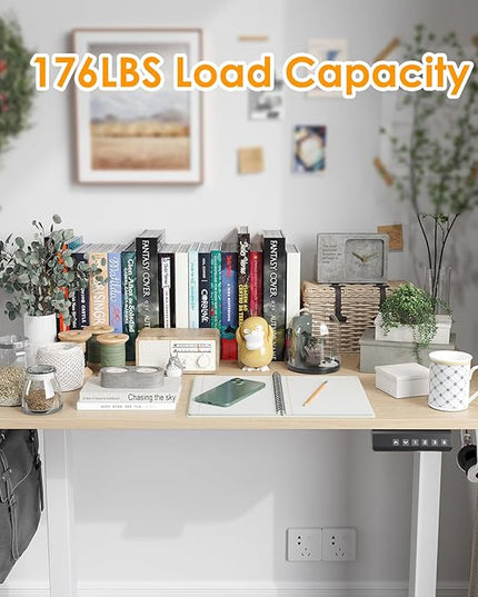STARY Electric Adjustable Height Sit Stand Home Office Desk with Splice Board, 40x24, Castin Oak Desktop/White Frame - LeafyLoom