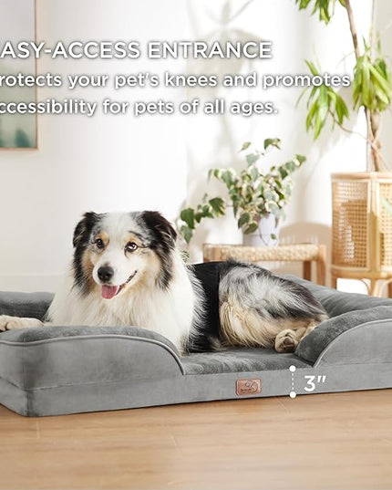 Bedsure Orthopedic Dog Bed for Extra Large Dogs - XL Washable Dog Sofa Beds Large, Supportive Foam Pet Couch Bed with Removable Washable Cover, Waterproof Lining and Nonskid Bottom, Grey BEDSURE