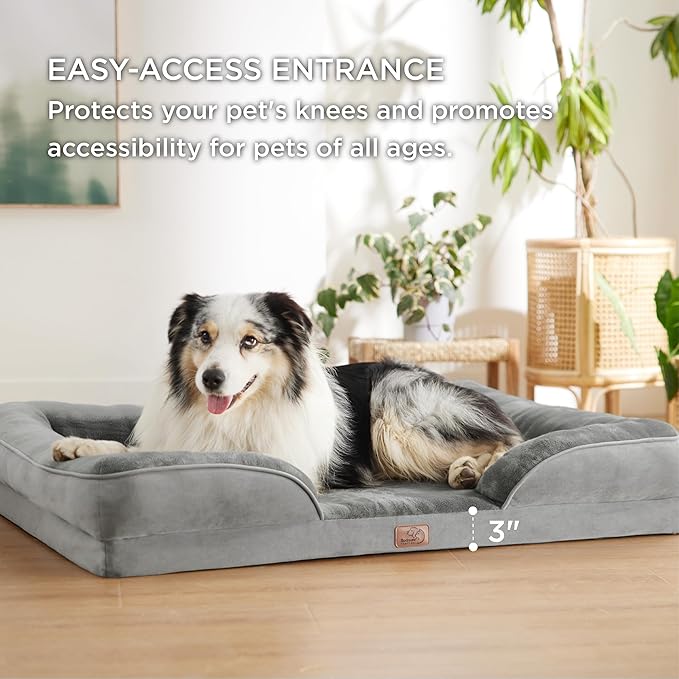Bedsure Orthopedic Dog Bed for Extra Large Dogs - XL Washable Dog Sofa Beds Large, Supportive Foam Pet Couch Bed with Removable Washable Cover, Waterproof Lining and Nonskid Bottom, Grey BEDSURE