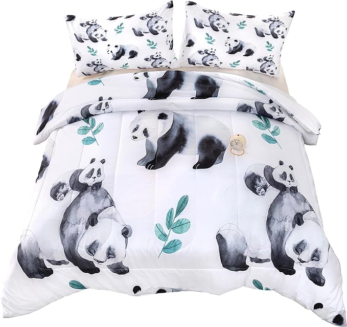 CVHOUSE Panda Bedding Set,Panda Comforter Twin,Cute Panda Comforter Set for Girls Kids Teens,Kawaii Panda Quilt Set with 1 Comforter and 2 Pillow Cases- 3 Piece - LeafyLoom