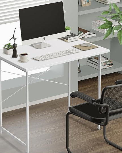 HealSmart Home Office Computer Desk, Modern Style Design with Headphone Hooks for Working, Writing and Gaming, 32 Inch, White - LeafyLoom