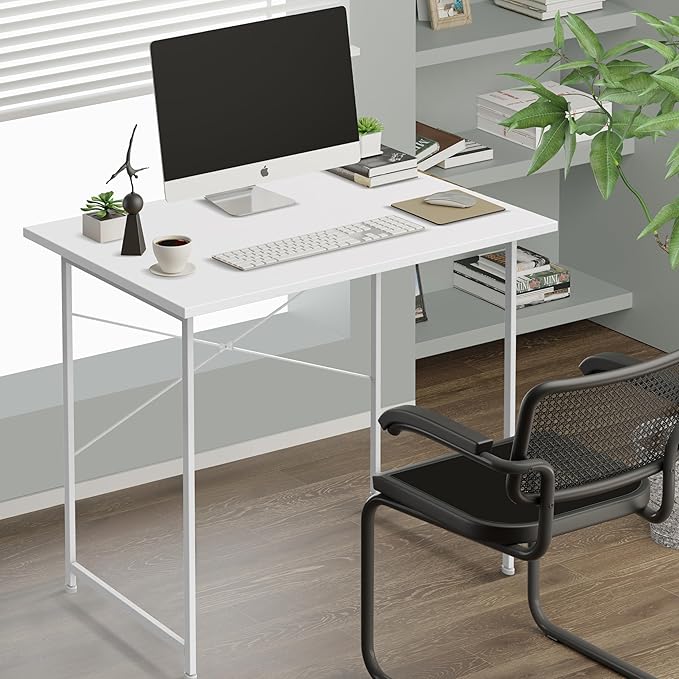 HealSmart Home Office Computer Desk, Modern Style Design with Headphone Hooks for Working, Writing and Gaming, 32 Inch, White - LeafyLoom