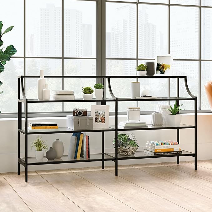 Sauder Harvey Park Bookcase/Book Shelf and Console Table, Black Finish - LeafyLoom