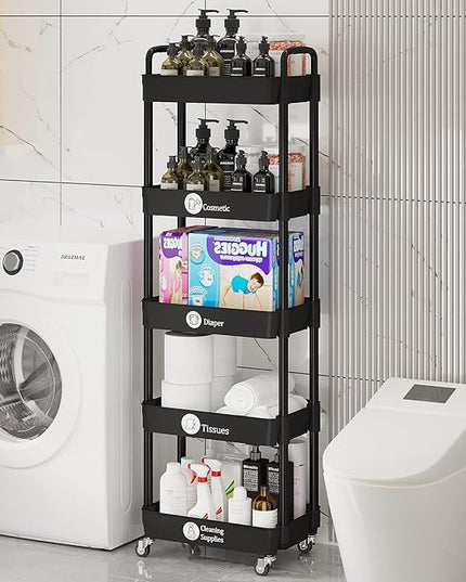 Storage Cart,Multifunction Utility Rolling Cart Kitchen Storage Organizer,Mobile Shelving Unit Cart with Lockable Wheels for Bathroom,Laundry,with Classified Stickers - LeafyLoom