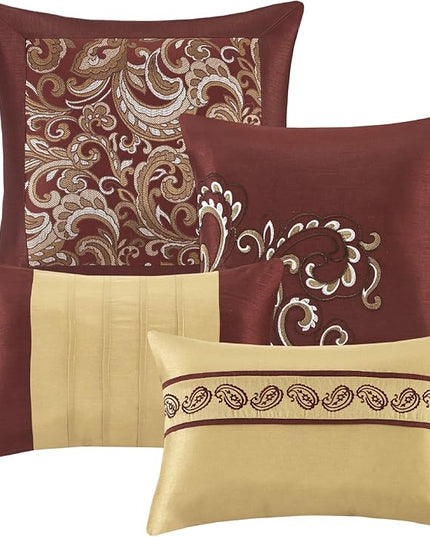 Madison Park Essentials Brystol 24 Piece Room in a Bag Faux Silk Comforter Jacquard Paisley Design Matching Curtains Down Alternative Hypoallergenic All Season Bedding-Set, King (104 in x 92 in), Red - LeafyLoom