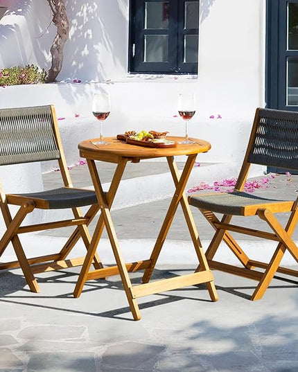 Solid Sauvage Bistro Set with Round Table (Black), Onesize, Wood Rope Design - Gray - LeafyLoom