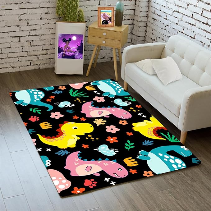 Dinosaur Rugs for Boys Bedroom - Dinosaur Pattern Area Rug Kids Bedroom Rug Kids Play Rugs for Boys Dinosaur Bedroom Decor for Boys Colorful Dinosaur Print Area Rug Kids Rugs for Bedroom,2'×3' - LeafyLoom
