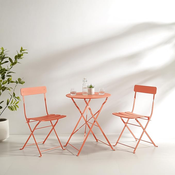Crosley Furniture CF7390-CO Karlee Retro Metal Indoor/Outdoor 3-Piece Bistro Set with Table and 2 Chairs, Coral - LeafyLoom