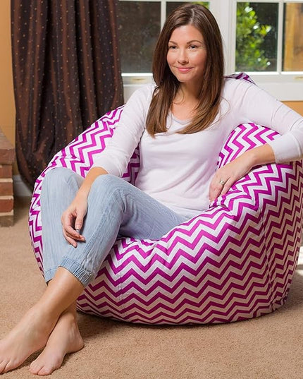 Posh Beanbags Bean Bag Chair, X-Large-48in, Pattern Chevron Purple and White - LeafyLoom