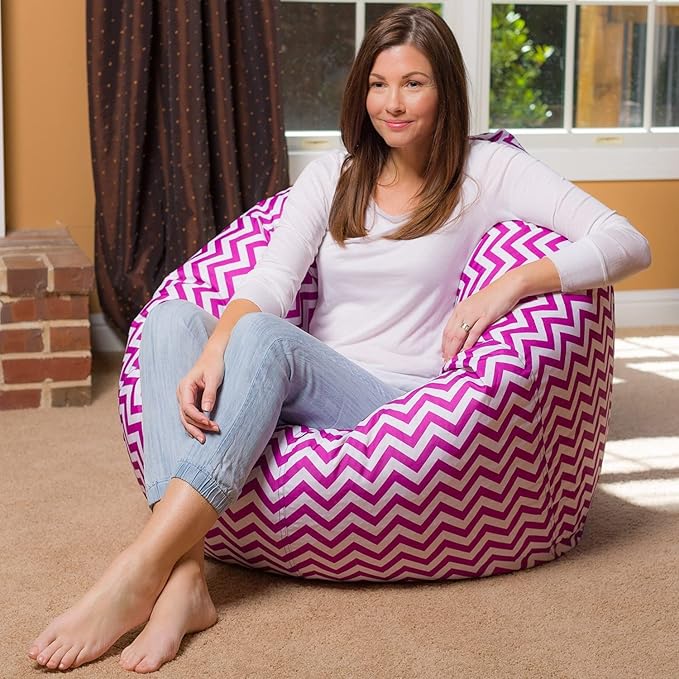 Posh Beanbags Bean Bag Chair, X-Large-48in, Pattern Chevron Purple and White - LeafyLoom