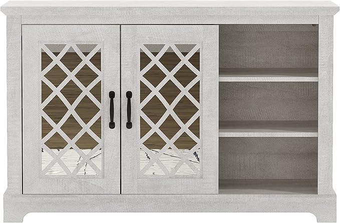 Galano Millicent 2 Doors Sideboard with Open Shelves, Buffet Cabinet with Storage, Storage Cabinet for Kitchen, Dining Room, Living Room, 15.67" D x 45.71" W x 29.29" H, Dusty Grey Oak - LeafyLoom