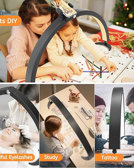 LIONVISON Half Moon Light for Nail Desk, Foldable Nail Light for Desk Half Moon LED Nail Table Lamp 7 Color Modes & 10 Brightness for Beauty/Nail Art/Crafts - LeafyLoom