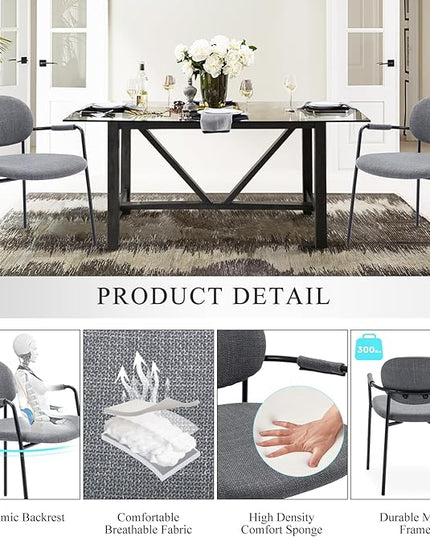 COLAMY Dining Chairs Set of 4, Fabric Dining Chairs Set of 4 with Arms, Upholstered Small Dining Armchairs with Back for Kitchen, Dining Room, Grey - LeafyLoom