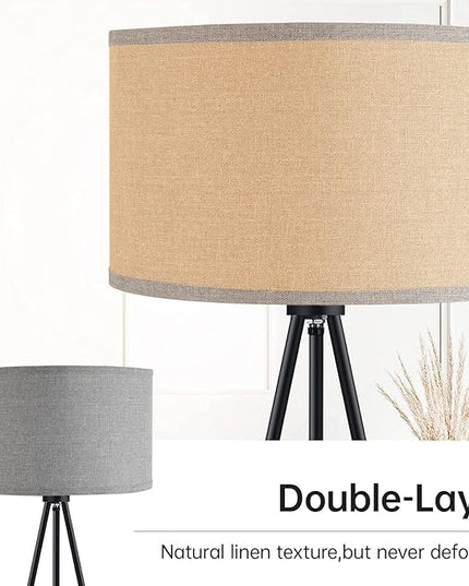 BoostArea Floor Lamp for Living Room, Tripod Floor Lamp, 15W LED Bulb, 3 Levels Dimmable Brightness, Gray Linen Lamp Shade, Mid Century Standing Lamp for Living Room, Bedroom, Study Room and Office - LeafyLoom