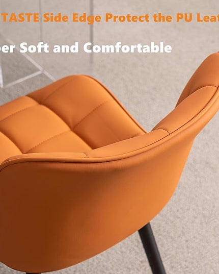 YOUTASTE Dining Chairs Set of 2, PU Leather Upholstered Modern Armless Dining Room Chair with Back Metal Legs, Kitchen Dinner Accent Guest Chairs for Vanity Reception Waiting Room,Orange Camel - LeafyLoom