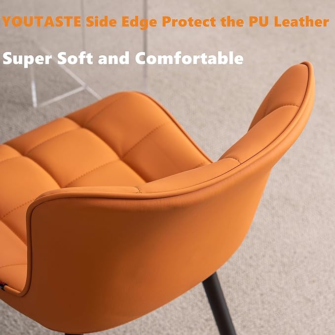 YOUTASTE Dining Chairs Set of 2, PU Leather Upholstered Modern Armless Dining Room Chair with Back Metal Legs, Kitchen Dinner Accent Guest Chairs for Vanity Reception Waiting Room,Orange Camel - LeafyLoom