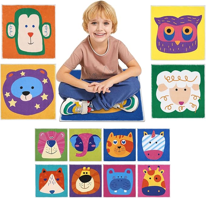 HiiARug 12pcs Carpet Squares for Classroom 18x18 Carpet Spots for Classroom Sitting Floor Seats for Kids Sit Spots for Classroom Kindergarden Playroom Decor Preschool Floor Dots for Classroom - LeafyLoom