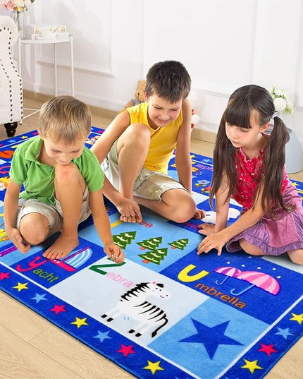 Terrug Kids Rugs ABC Alphabet Carpet Playmat, Word Educational Area Rug, Non Slip Cute Cartoon Daycare Supplies, Kids Gift for Playroom, Classroom, Bedroom and Nursery (3x5 Feet) - LeafyLoom