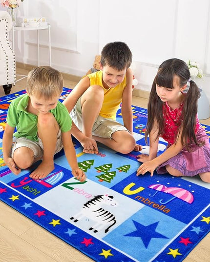 Terrug Kids Rugs ABC Alphabet Carpet Playmat, Word Educational Area Rug, Non Slip Cute Cartoon Daycare Supplies, Kids Gift for Playroom, Classroom, Bedroom and Nursery (4x6 Feet) - LeafyLoom