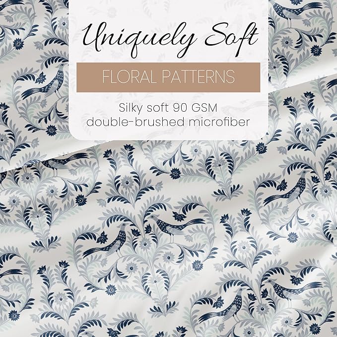 Linen Market 3 Piece Twin Bedding Sheet Set (Navy Blue Floral) - Sleep Better Than Ever with These Ultra-Soft & Cooling Bed Sheets for Your Twin Size Bed - Deep Pocket Fits 16" Mattress - LeafyLoom