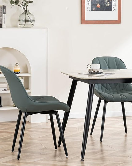 YOUNIKE Dining Chairs Set of 2, GrayishGreen Elegant Kitchen & Dining Room Chairs, Modern Faux Leather Padded Dining Chair, Armless Upholstered Bedroom Side Chairs Dinner Chairs Dinning Chairs - LeafyLoom