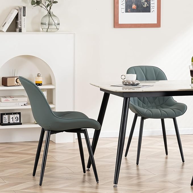 YOUNIKE Dining Chairs Set of 2, GrayishGreen Elegant Kitchen & Dining Room Chairs, Modern Faux Leather Padded Dining Chair, Armless Upholstered Bedroom Side Chairs Dinner Chairs Dinning Chairs - LeafyLoom