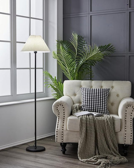 Black Pole Floor Lamp Simple Design Tall Lamp with Shade Standing Lamp with LED Bulb for Living Room and Bedroom - LeafyLoom