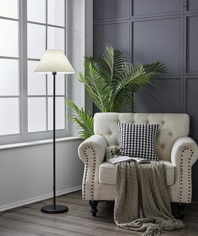 Black Pole Floor Lamp Simple Design Tall Lamp with Shade Standing Lamp with LED Bulb for Living Room and Bedroom - LeafyLoom