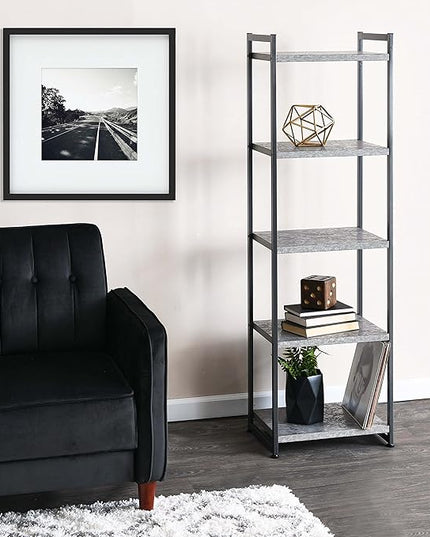 Household Essentials 5 Tier Storage Tower Shelves – Slate with Black Frame (8095-1) - LeafyLoom