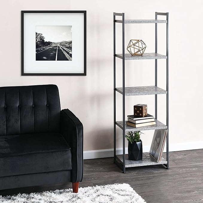 Household Essentials 5 Tier Storage Tower Shelves – Slate with Black Frame (8095-1) - LeafyLoom