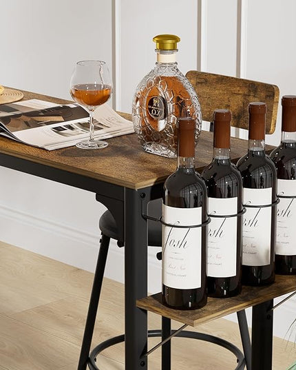 NicBex Small Dining Table for 2 Breakfast Nook Table Set Wood Top Metal Base Side Table Industrial Bar Table with Two Chairs, Adjustable Table Base Bistro Whiskey Pub Table, Antique Brown - LeafyLoom