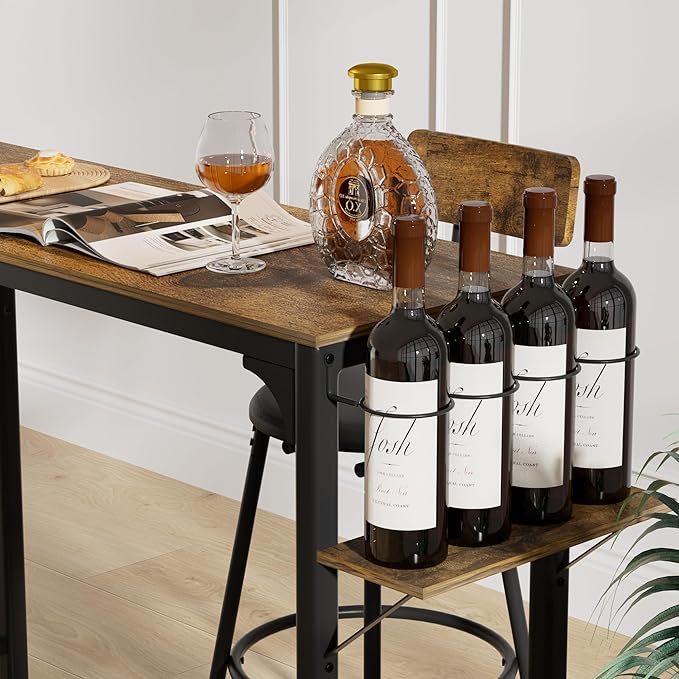 NicBex Small Dining Table for 2 Breakfast Nook Table Set Wood Top Metal Base Side Table Industrial Bar Table with Two Chairs, Adjustable Table Base Bistro Whiskey Pub Table, Antique Brown - LeafyLoom