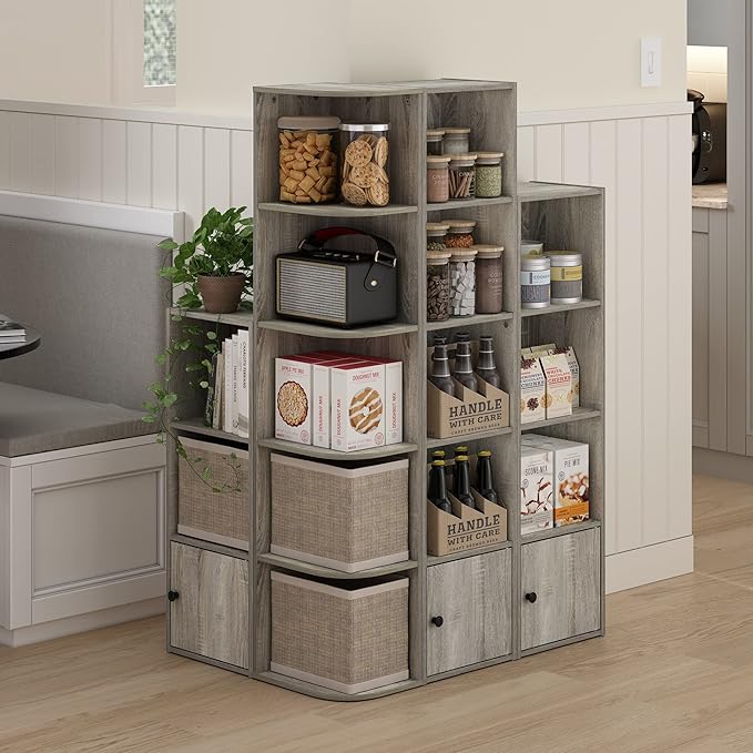 Furinno Luder Shelf Bookcase with 1 Door Storage Cabinet, French Oak - LeafyLoom